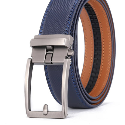 Men's Automatic Buckle Leather Belt, Cowhide, Fake Pin Buckle, No Holes, Fashion, New