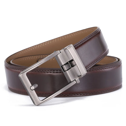 Men's Automatic Buckle Leather Belt, Cowhide, Fake Pin Buckle, No Holes, Fashion, New