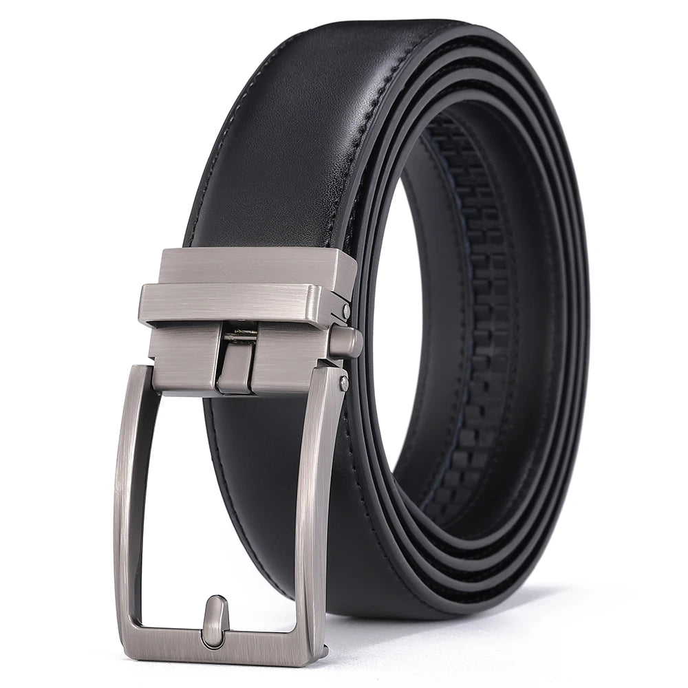 Men's Automatic Buckle Leather Belt, Cowhide, Fake Pin Buckle, No Holes, Fashion, New