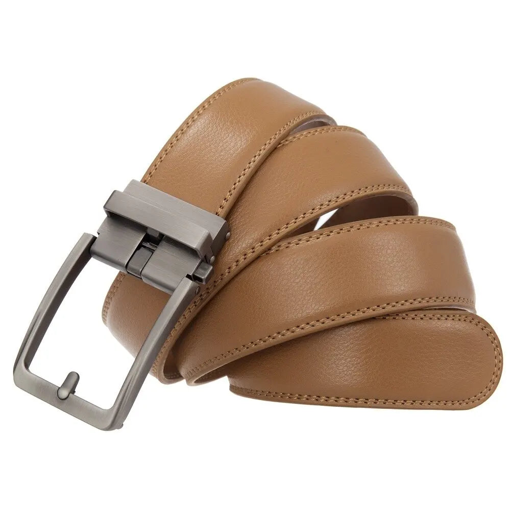 Men's Automatic Buckle Leather Belt, Cowhide, Fake Pin Buckle, No Holes, Fashion, New