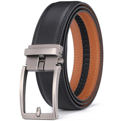 Men's Automatic Buckle Leather Belt, Cowhide, Fake Pin Buckle, No Holes, Fashion, New
