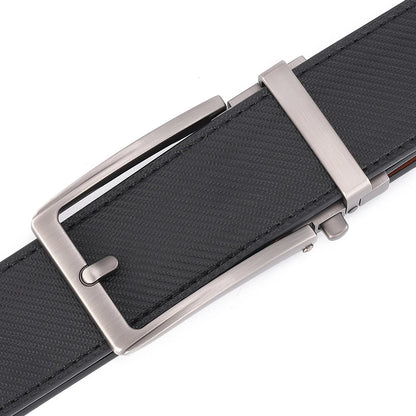 Men's Automatic Buckle Leather Belt, Cowhide, Fake Pin Buckle, No Holes, Fashion, New