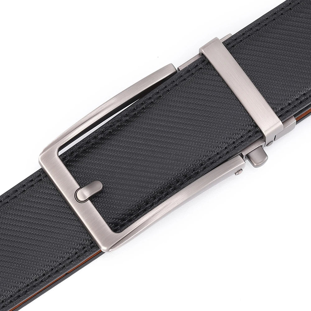 Men's Automatic Buckle Leather Belt, Cowhide, Fake Pin Buckle, No Holes, Fashion, New