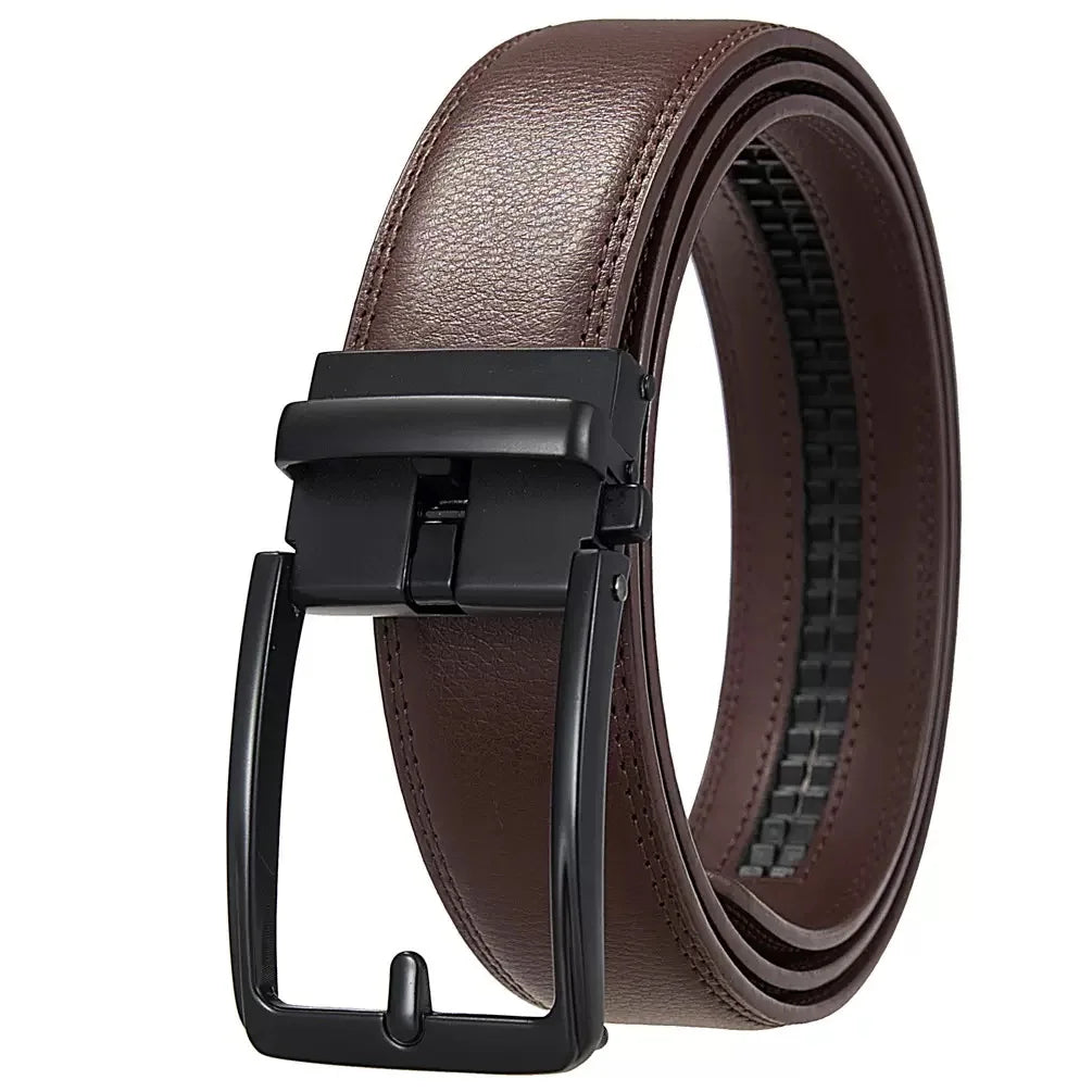 Men's Automatic Buckle Leather Belt, Cowhide, Fake Pin Buckle, No Holes, Fashion, New