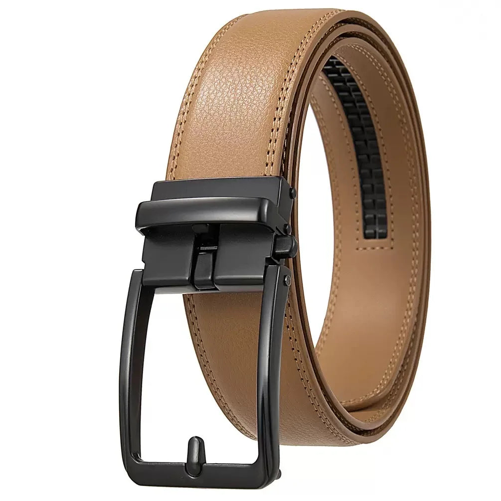 Men's Automatic Buckle Leather Belt, Cowhide, Fake Pin Buckle, No Holes, Fashion, New