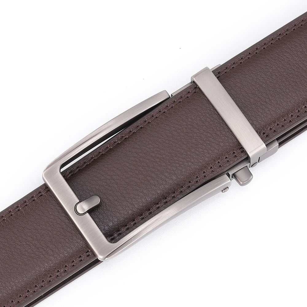 Men's Automatic Buckle Leather Belt, Cowhide, Fake Pin Buckle, No Holes, Fashion, New