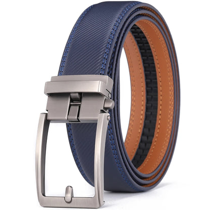 Men's Automatic Buckle Leather Belt, Cowhide, Fake Pin Buckle, No Holes, Fashion, New