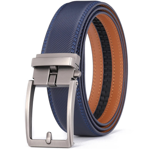 Men's Automatic Buckle Leather Belt, Cowhide, Fake Pin Buckle, No Holes, Fashion, New