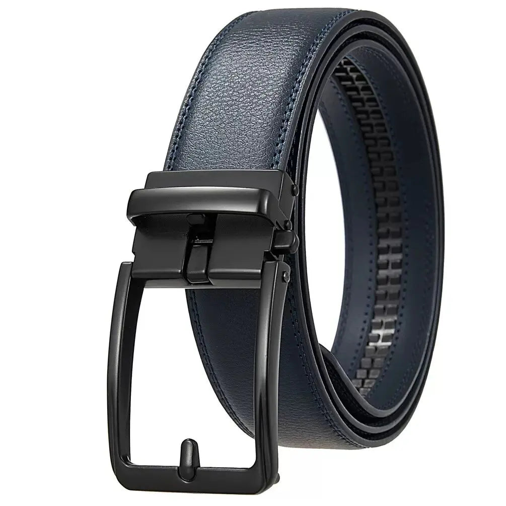 Men's Automatic Buckle Leather Belt, Cowhide, Fake Pin Buckle, No Holes, Fashion, New