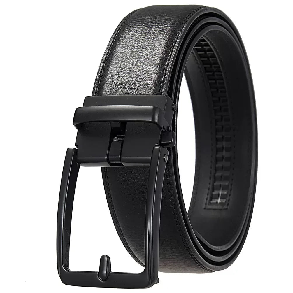 Men's Automatic Buckle Leather Belt, Cowhide, Fake Pin Buckle, No Holes, Fashion, New