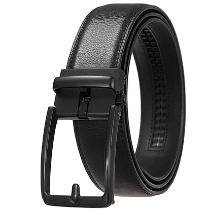 Men's Automatic Buckle Leather Belt, Cowhide, Fake Pin Buckle, No Holes, Fashion, New