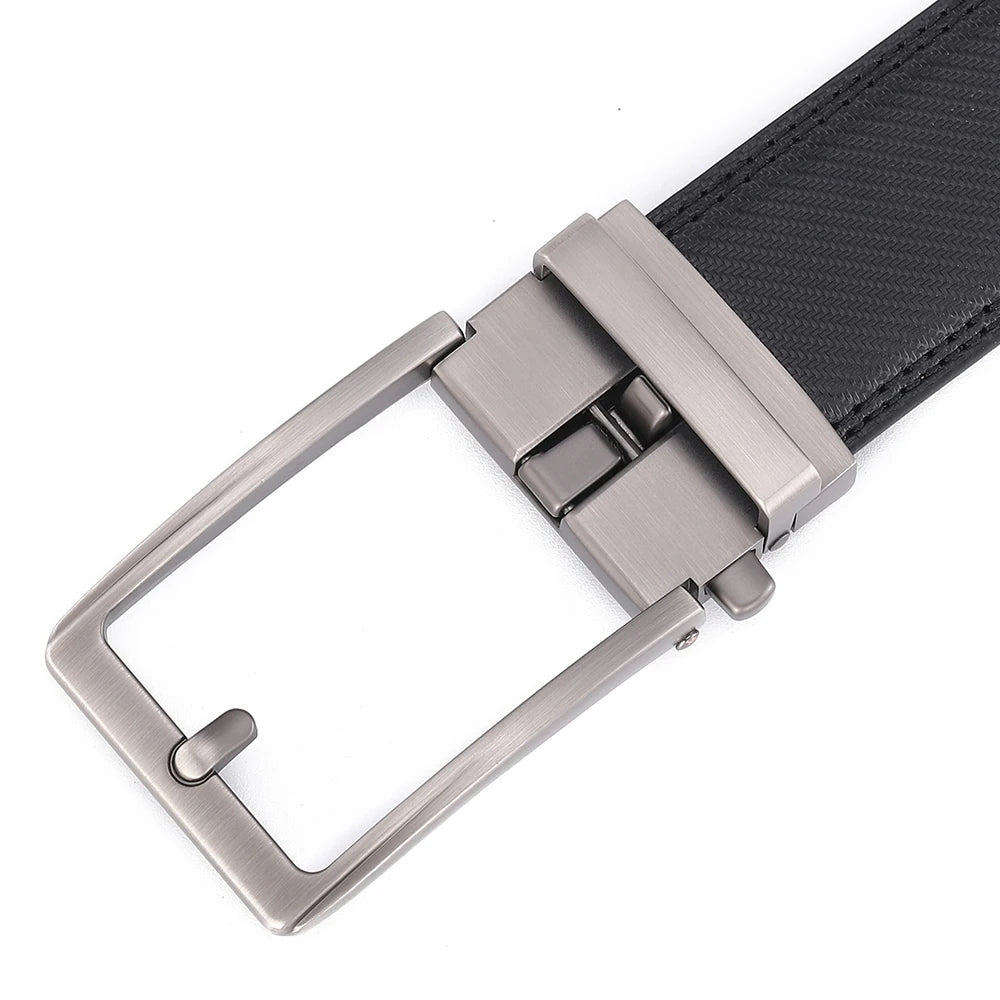 Men's Automatic Buckle Leather Belt, Cowhide, Fake Pin Buckle, No Holes, Fashion, New