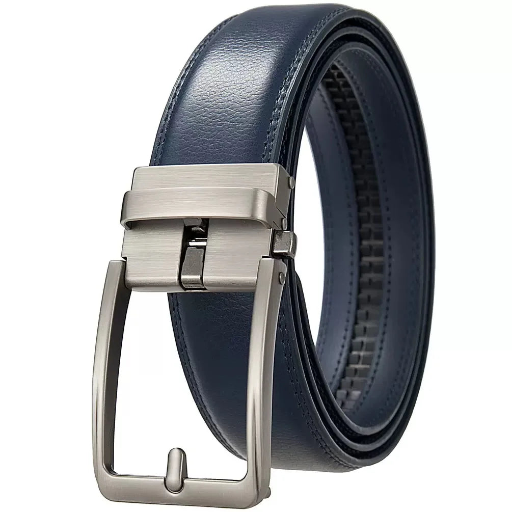 Men's Automatic Buckle Leather Belt, Cowhide, Fake Pin Buckle, No Holes, Fashion, New